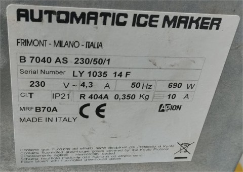 Παγομηχανή Ψεκασμού Μασίφ Παγάκι 70Kg/24h Αποθήκη 40Kg BAR LINE Μεταχειρισμένη